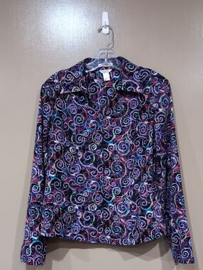 Christopher & Banks Multicolor Swirl Zip-Up Shirt/Jacket Size Medium